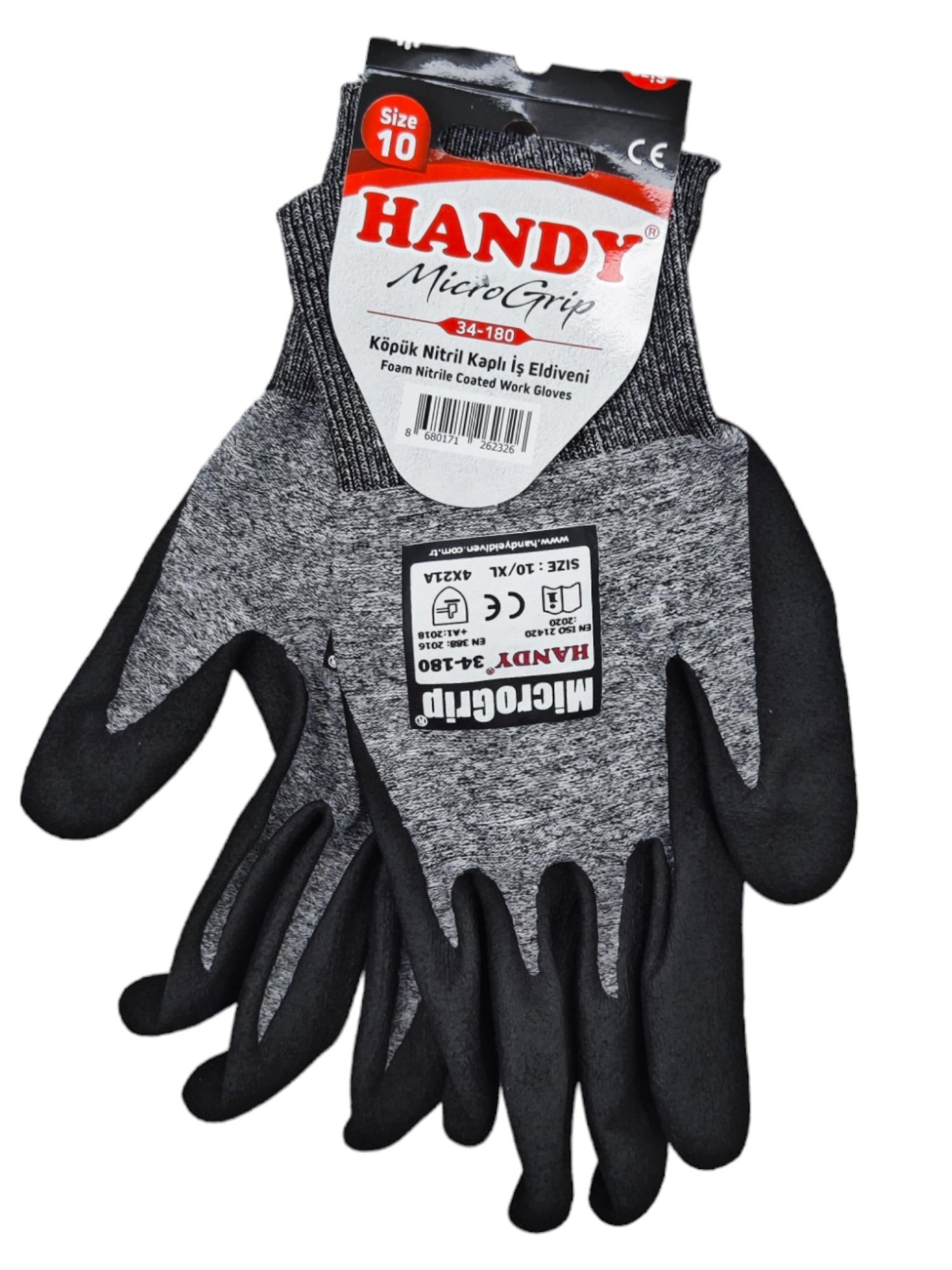 34-180   HANDY MİCROGRİP KÖPÜK KAPLI NİTRİL ELDİVEN 10