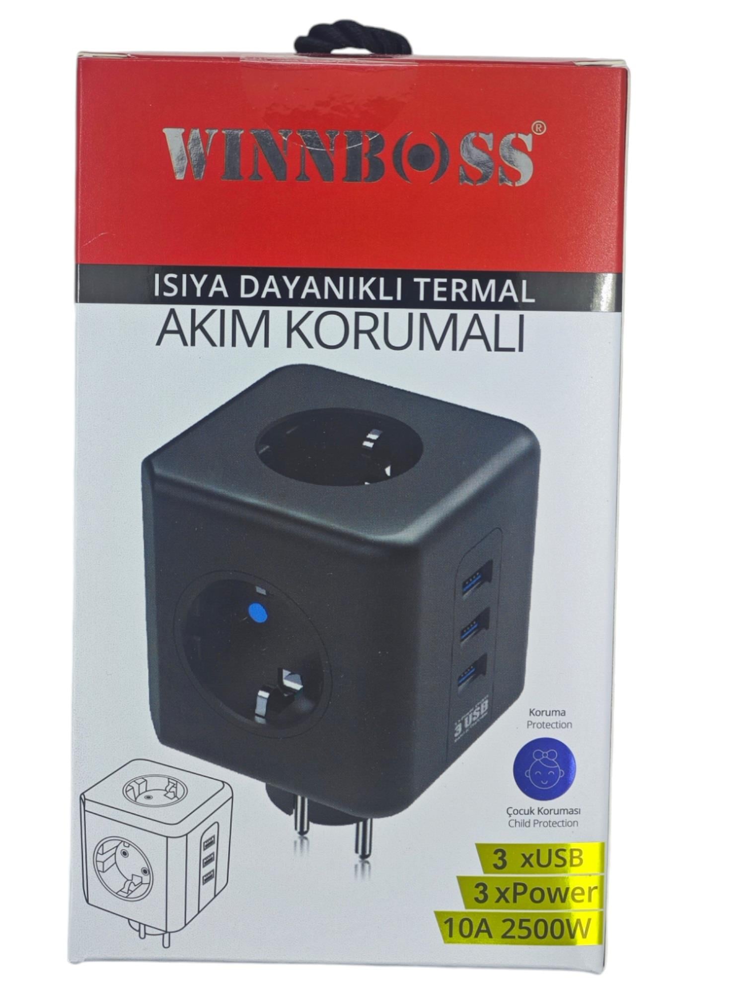 3440   Winnboss 10A 3SB Termal Akım Korumalı 3lü Priz