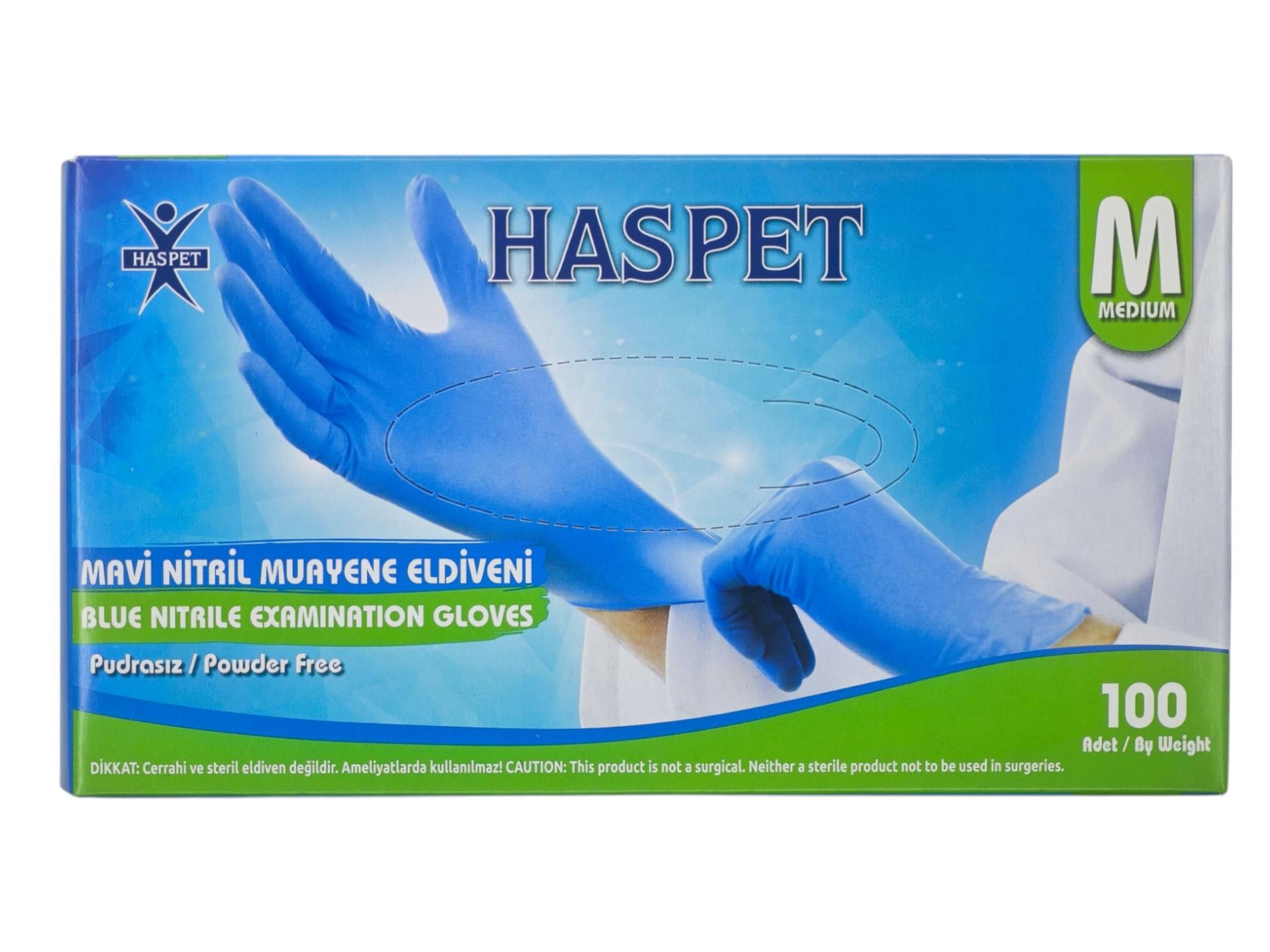 9958   Haspet Pudrasız Nitril Muayene Eldiveni (M) - Mavi