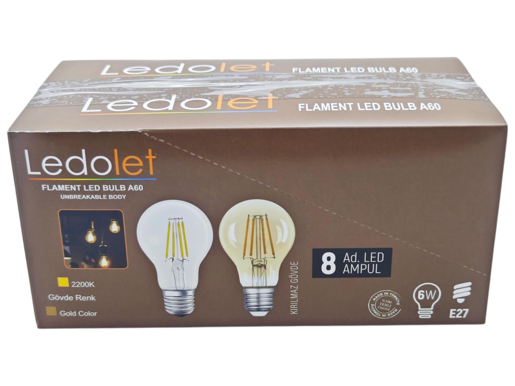 A60   Ledolet E27-4W Flament Led Bulb A60 Ampul 8li