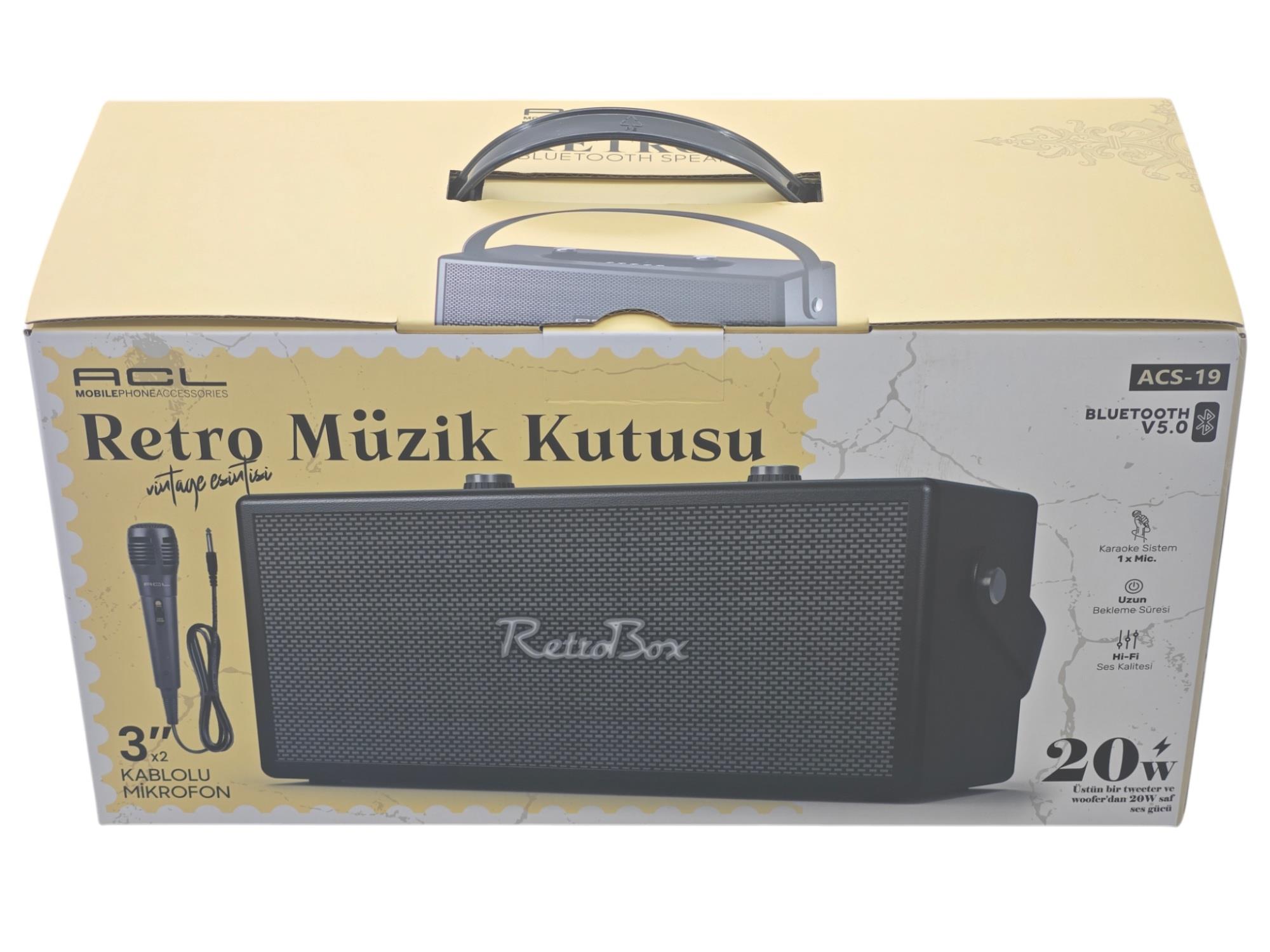 ACS-19   ACL Mikrofonlu Bluetootlu Şarjlı Müzik Kutusu 20W