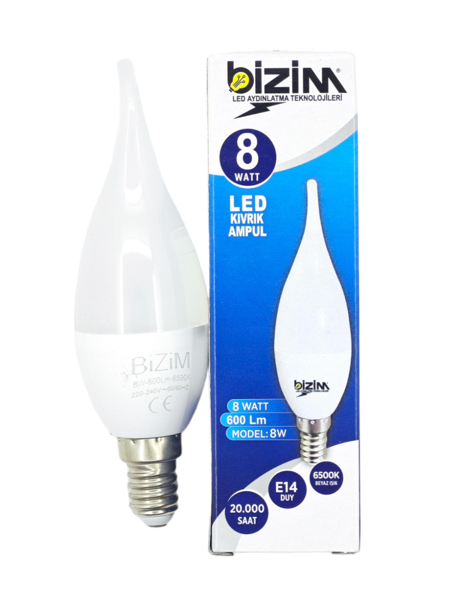 AMP0287   E14-8W BİZİM C37 LED KIVRIK AMPUL
