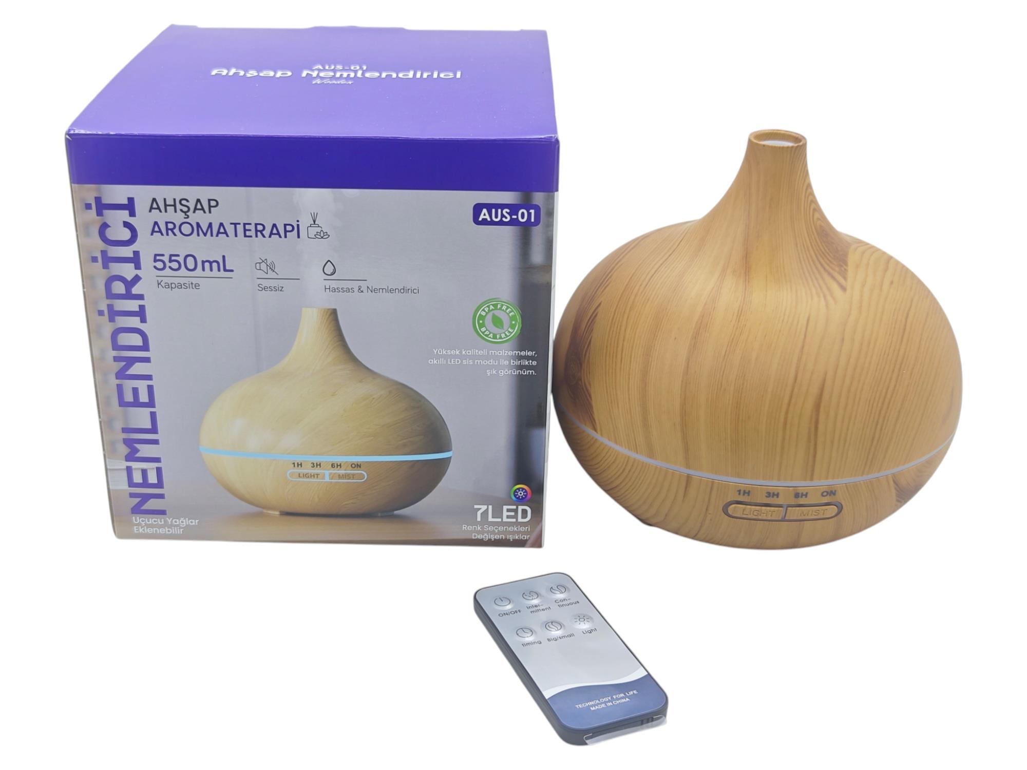 AUS-01   Auhma 7 Led Aromaterapi Nemlendirici 550ml - Ahşap