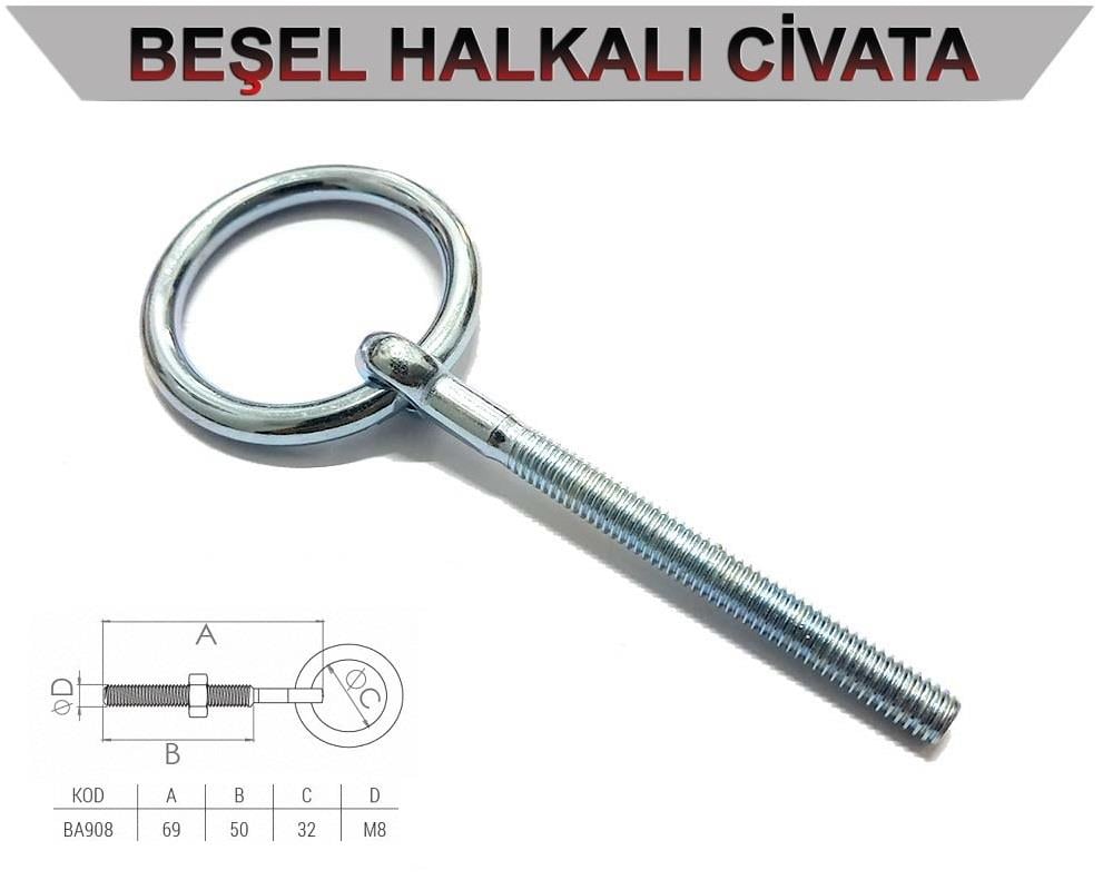 BA908   BEŞEL HALKALI CİVATA M8