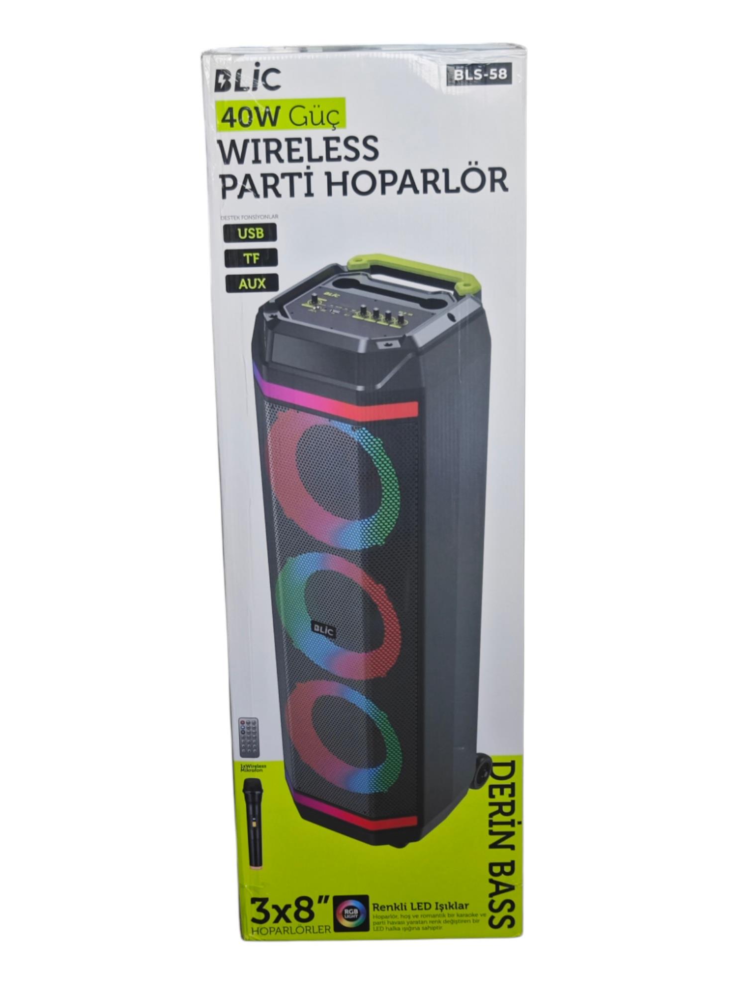 BLS-58   Blic Mikrofonlu Bluetootlu Şarjlı Müzik Kutusu 40W