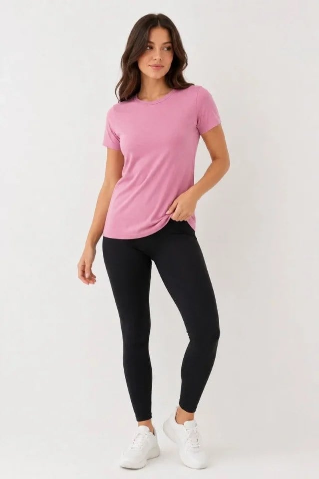 Basic Tişört Bisiklet Yaka Kısa Kol Günlük Yazlık Slim Fit T-Shirt - Pembe