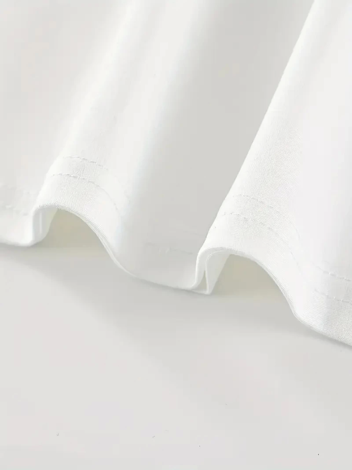 Baskılı Oversize Bisiklet Yaka T-shirt - Beyaz