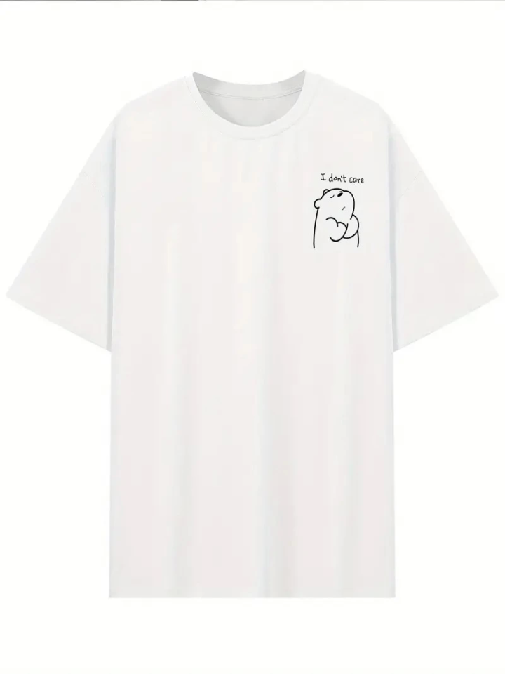 Baskılı Oversize Bisiklet Yaka T-shirt - Beyaz