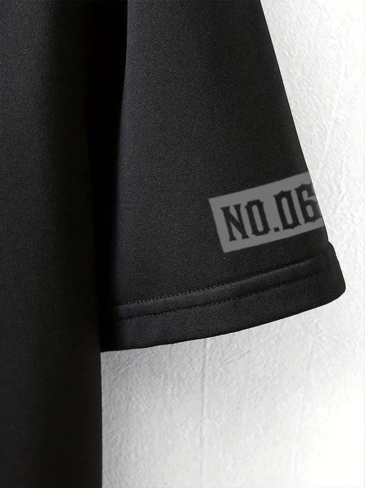 Baskılı Oversize Bisiklet Yaka T-shirt - Siyah