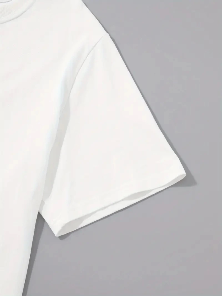 Baskılı Oversize Bisiklet Yaka T-shirt - Beyaz