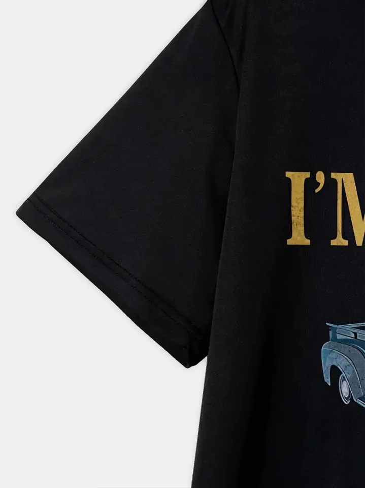 Baskılı Oversize Bisiklet Yaka T-shirt - Siyah