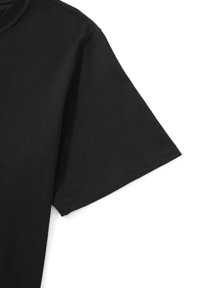 Baskılı Oversize Bisiklet Yaka T-shirt - Siyah