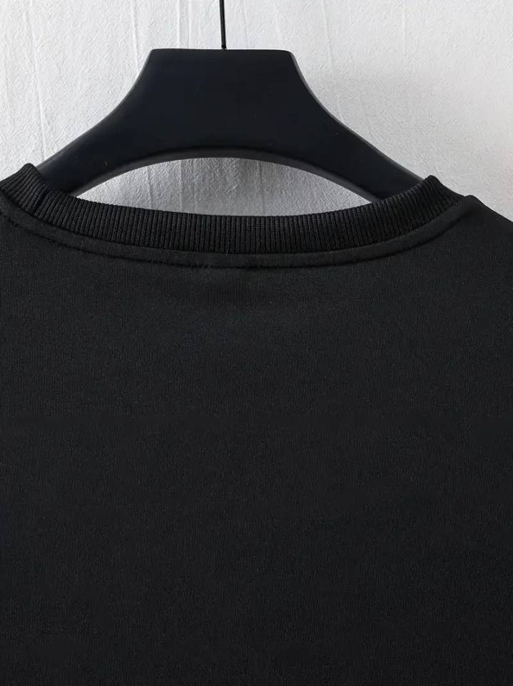 Baskılı Oversize Bisiklet Yaka T-shirt - Siyah