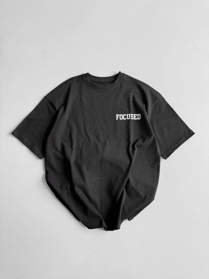 Baskılı Oversize Bisiklet Yaka T-shirt - Siyah