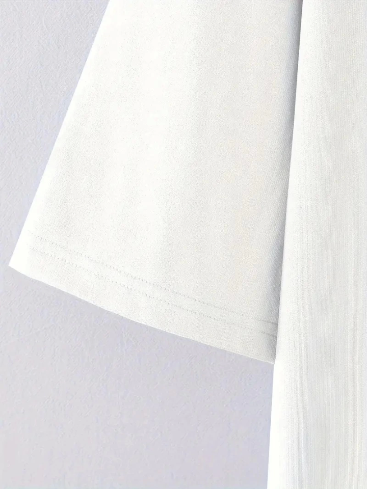 Baskılı Oversize Bisiklet Yaka T-shirt - Beyaz