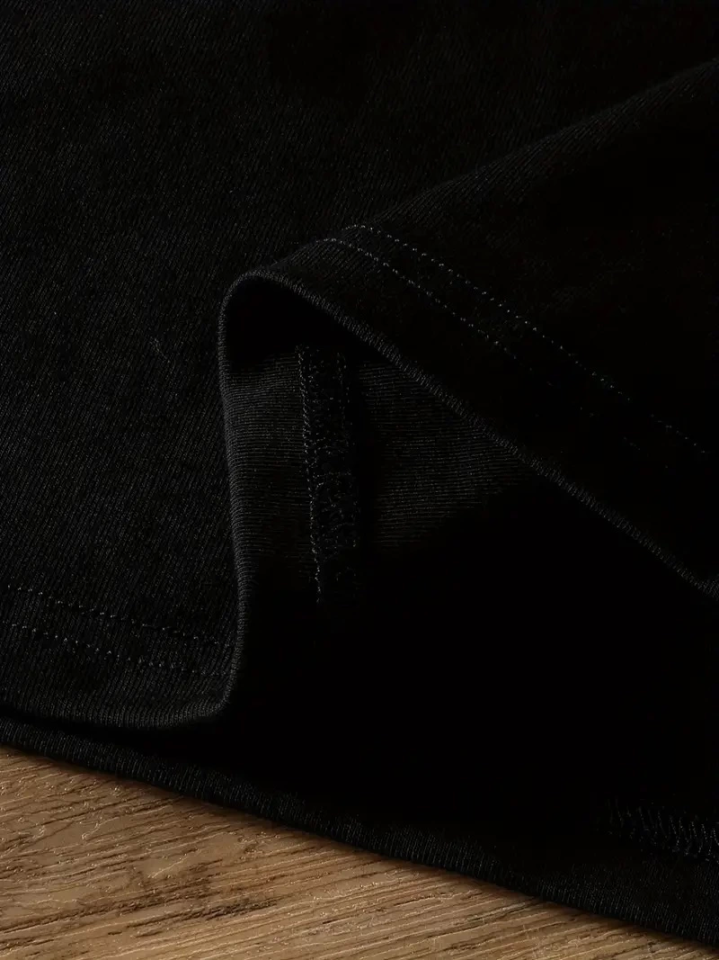 Baskılı Oversize Bisiklet Yaka T-shirt - Siyah