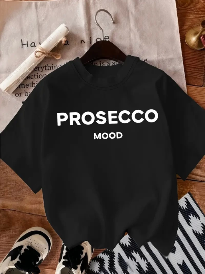 Baskılı Oversize Bisiklet Yaka T-shirt - Siyah