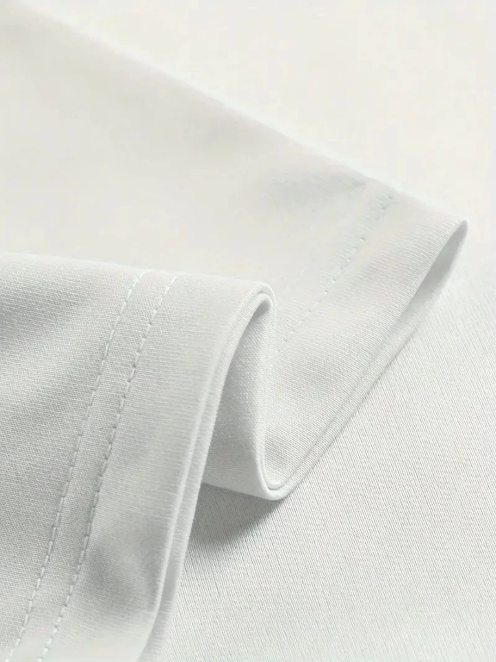 Baskılı Oversize Bisiklet Yaka T-shirt - Beyaz