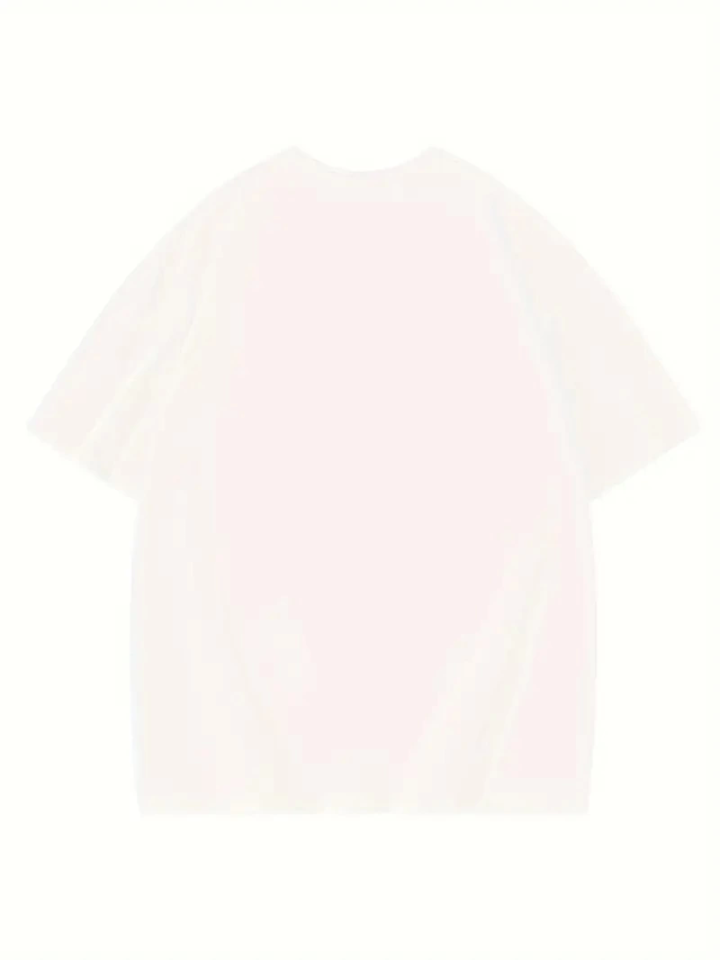 Baskılı Oversize Bisiklet Yaka T-shirt - Beyaz