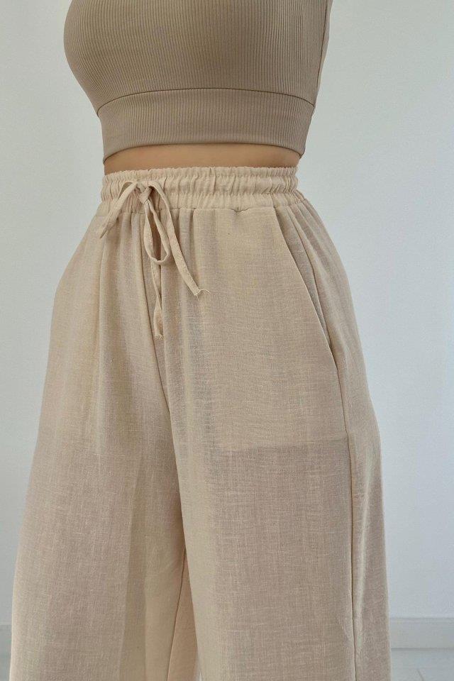 Bej Keten Pantolon