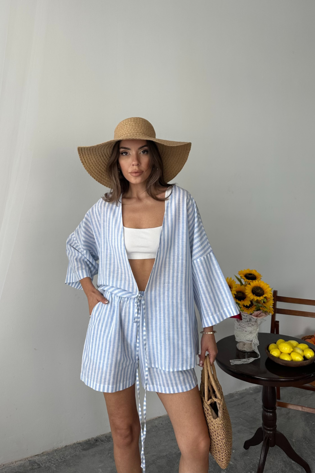 ÇİZGİLİ TUNİK -  ŞORT TAKIM - Mavi