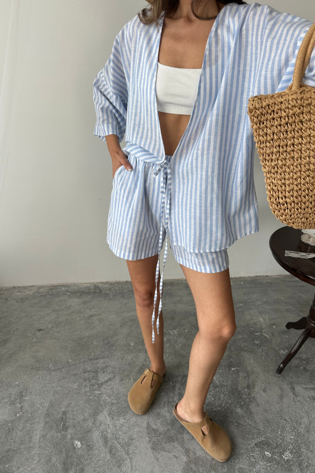 ÇİZGİLİ TUNİK -  ŞORT TAKIM - Mavi