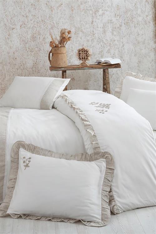 Ecocotton Nevresim Takımı Çift Kişilik Saten Nak Krem Aylız %100 Organik