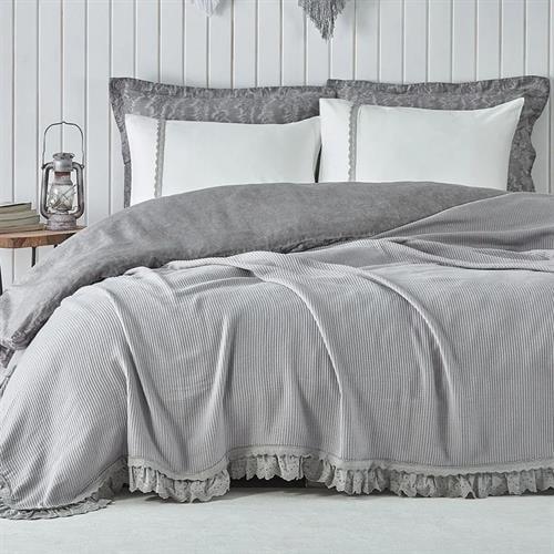 Ecocotton Pike Takımı Çift Kişilik Jakarlı Gri Alessa %100 Organik