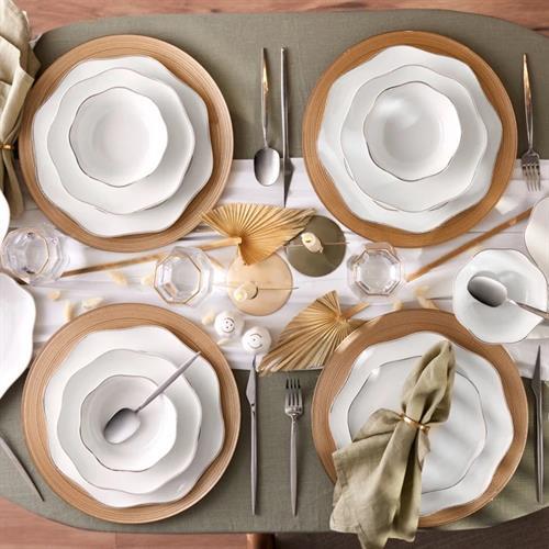 Emsan Lotus Fine Bone 53 Parça 12 Kişilik Yemek Takımı Platin
