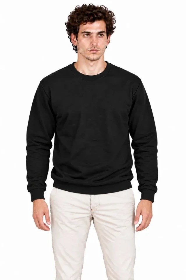 Erkek 2Li Bisiklet Yaka İçi Şardonlu 2 İplik Düz Uzun Kollu Regular Fit Sweatshirt - Siyah - Gri