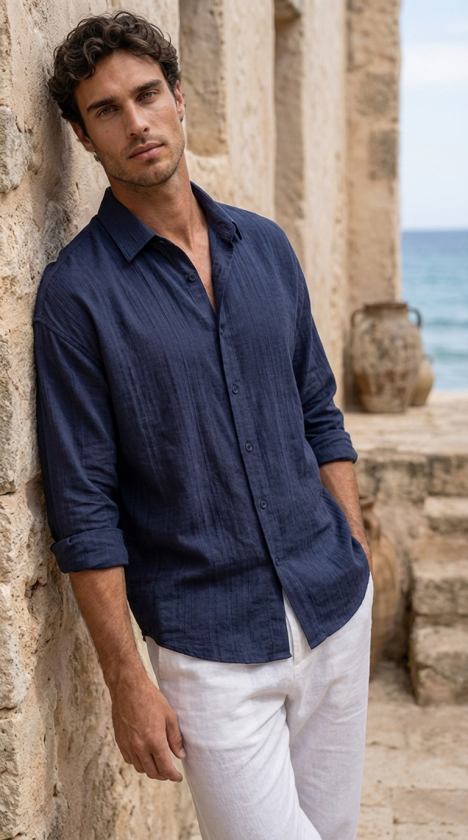 Erkek Armürlü Yarım Oversize Müslin Gömlek