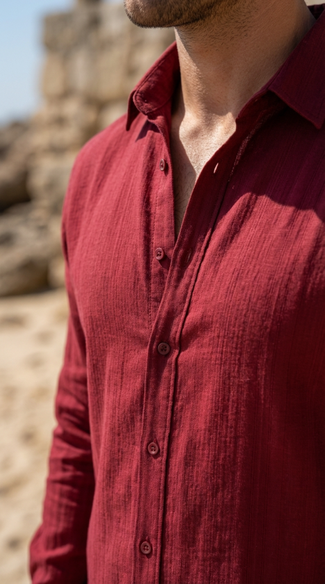 Erkek Armürlü Yarım Oversize Müslin Gömlek