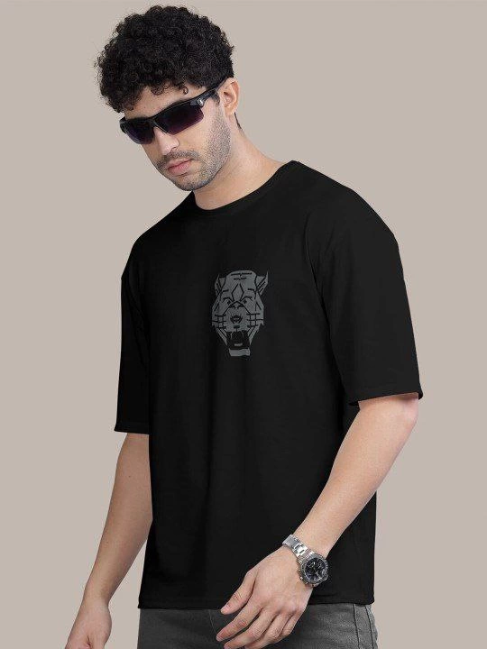 Erkek Baskılı Oversize T-shirt - Siyah