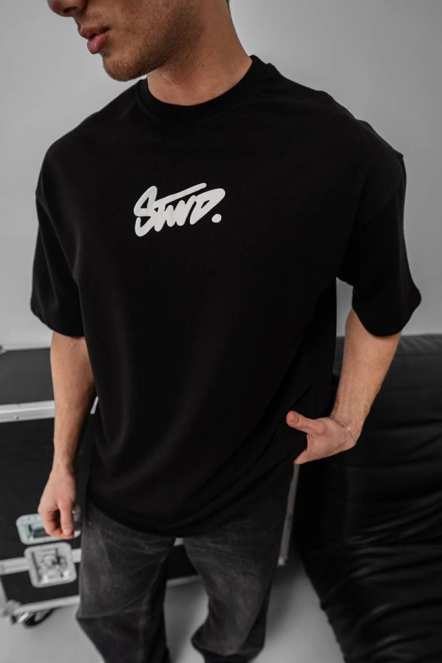 Erkek Baskılı Oversize T-shirt - Siyah