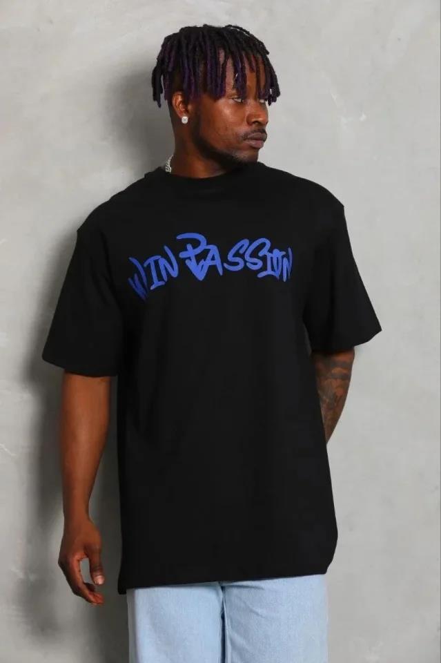 Erkek Baskılı T-Shirt Kısa Kol Bisiklet Yaka Regular Fit Rahat Kalıp Günlük Tişört - Siyah