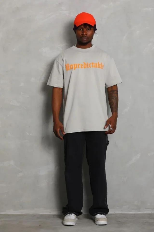Erkek Baskılı T-Shirt Kısa Kol Bisiklet Yaka Regular Fit Rahat Kalıp Günlük Tişört - Gri