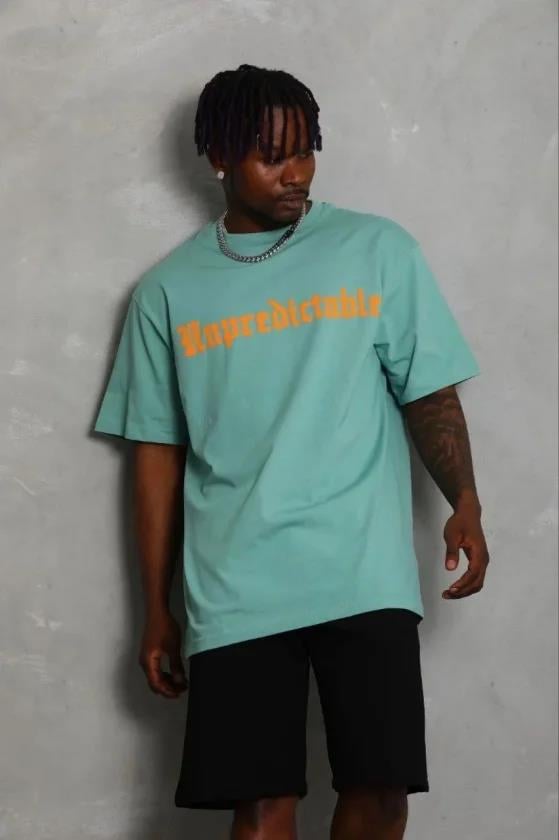 Erkek Baskılı T-Shirt Kısa Kol Bisiklet Yaka Regular Fit Rahat Kalıp Günlük Tişört - Mint Yeşili