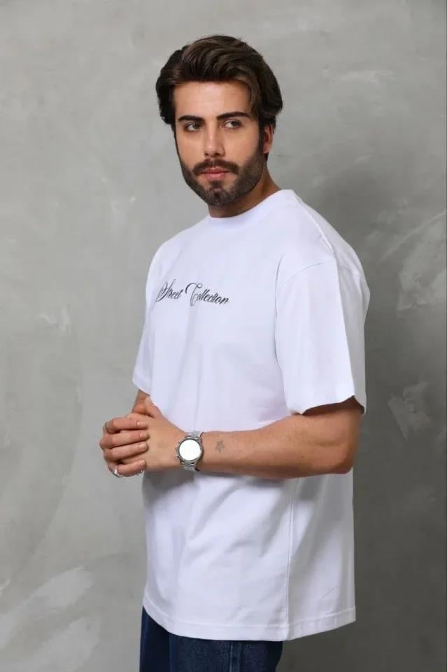 Erkek Baskılı T-Shirt Kısa Kol Bisiklet Yaka Regular Fit Rahat Kalıp Günlük Tişört - Beyaz