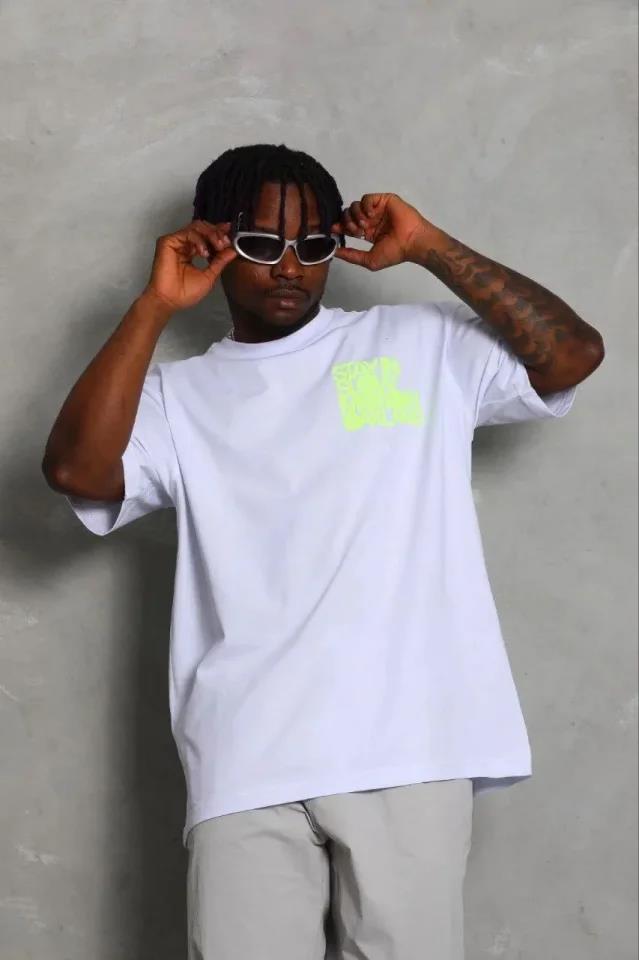 Erkek Baskılı T-Shirt Kısa Kol Bisiklet Yaka Regular Fit Rahat Kalıp Günlük Tişört - Beyaz