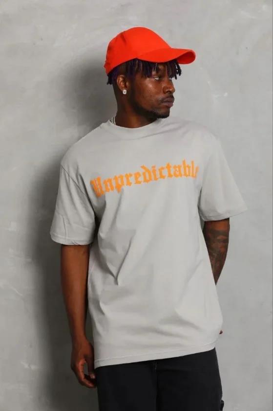 Erkek Baskılı T-Shirt Kısa Kol Bisiklet Yaka Regular Fit Rahat Kalıp Günlük Tişört - Gri