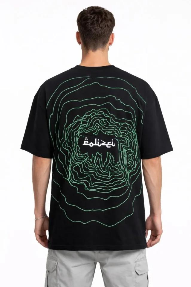 Erkek Bisiklet Yaka Baskılı Kısa Kollu Tişört Streetwear Günlük Basic Pamuklu T-shirt - Siyah