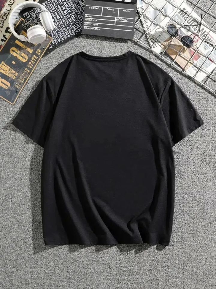 Erkek Dağ Grafikli Tişört, Yaz Için Büyük Beden Rahat T-shirt - Siyah