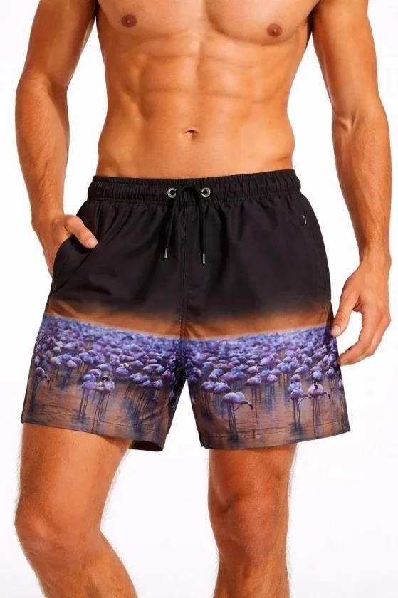 Erkek Deniz Şortu Fermuarlı Cepli File Astarlı Hızlı Kuruyan Premium - Siyah