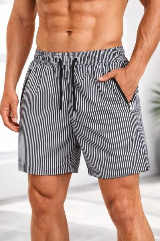 Erkek Deniz Şortu Fermuarlı Cepli File Astarlı Hızlı Kuruyan Premium - Siyah