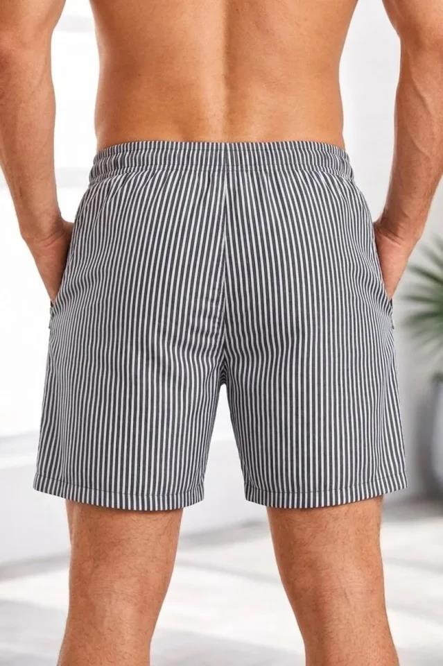 Erkek Deniz Şortu Fermuarlı Cepli File Astarlı Hızlı Kuruyan Premium - Siyah