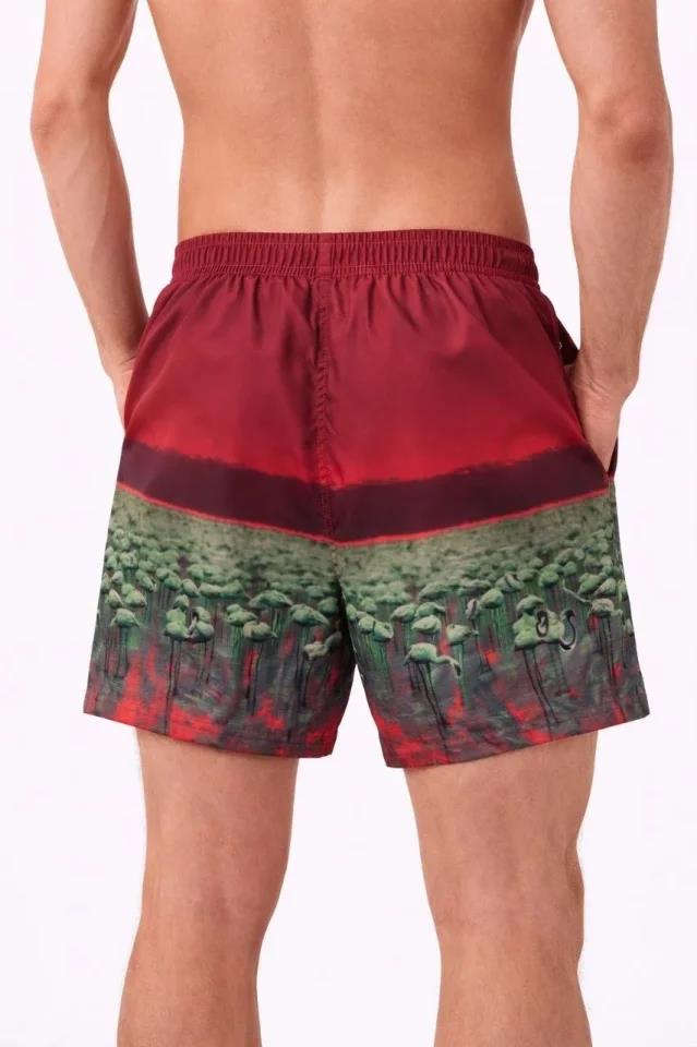 Erkek Deniz Şortu Fermuarlı Cepli File Astarlı Hızlı Kuruyan Premium - Kırmızı