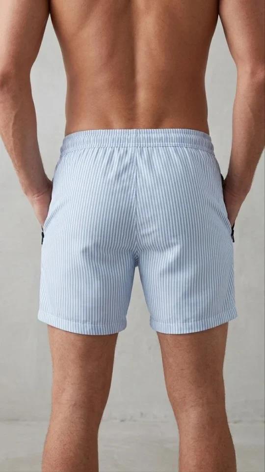 Erkek Deniz Şortu Fermuarlı Cepli File Astarlı Hızlı Kuruyan Premium - Bebek Mavisi