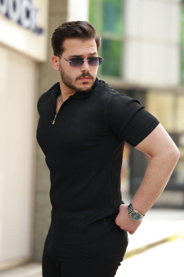 Erkek Fermuarlı Yakalı Kısa Kollu Tshirt
