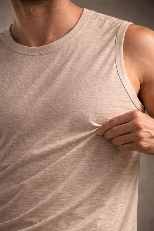 Erkek Flamlı Kumaş Sıfır Kolsuz Atlet Basic Spor Üst, Günlük Ve Fitness Kullanımına Uygun - Taş