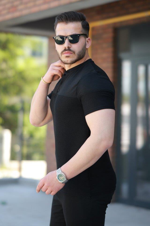 Erkek Hakim Yakalı Kısa Kollu Pamuklu T-shirt